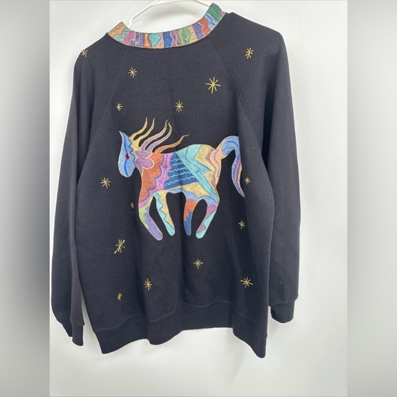Sweatshirt Art to Wear USA Women’s Large Black Y2K VTG 80’s Upcycled Horses - Picture 2 of 6